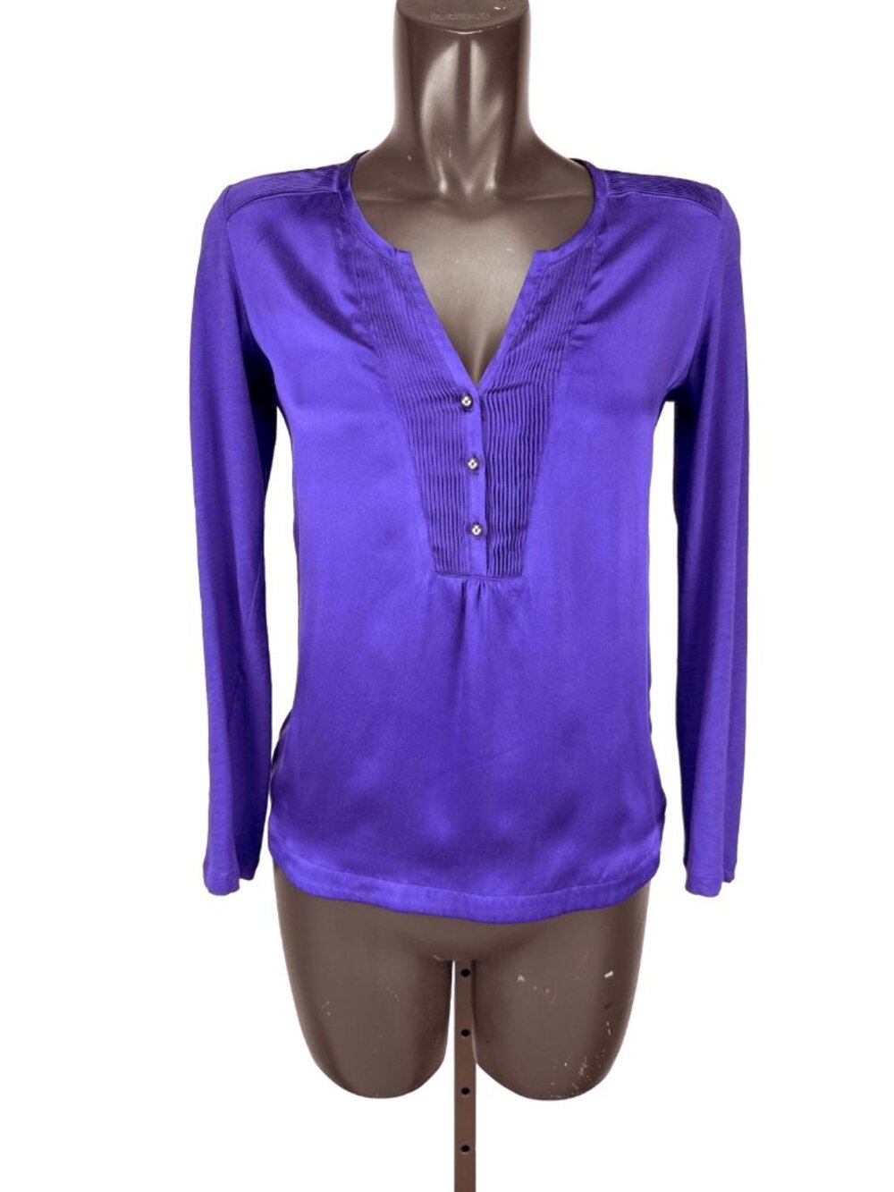 GERARD DAREL Cotton Silk Front Pintuck Henley Minimalist Purple Blouse Sz S